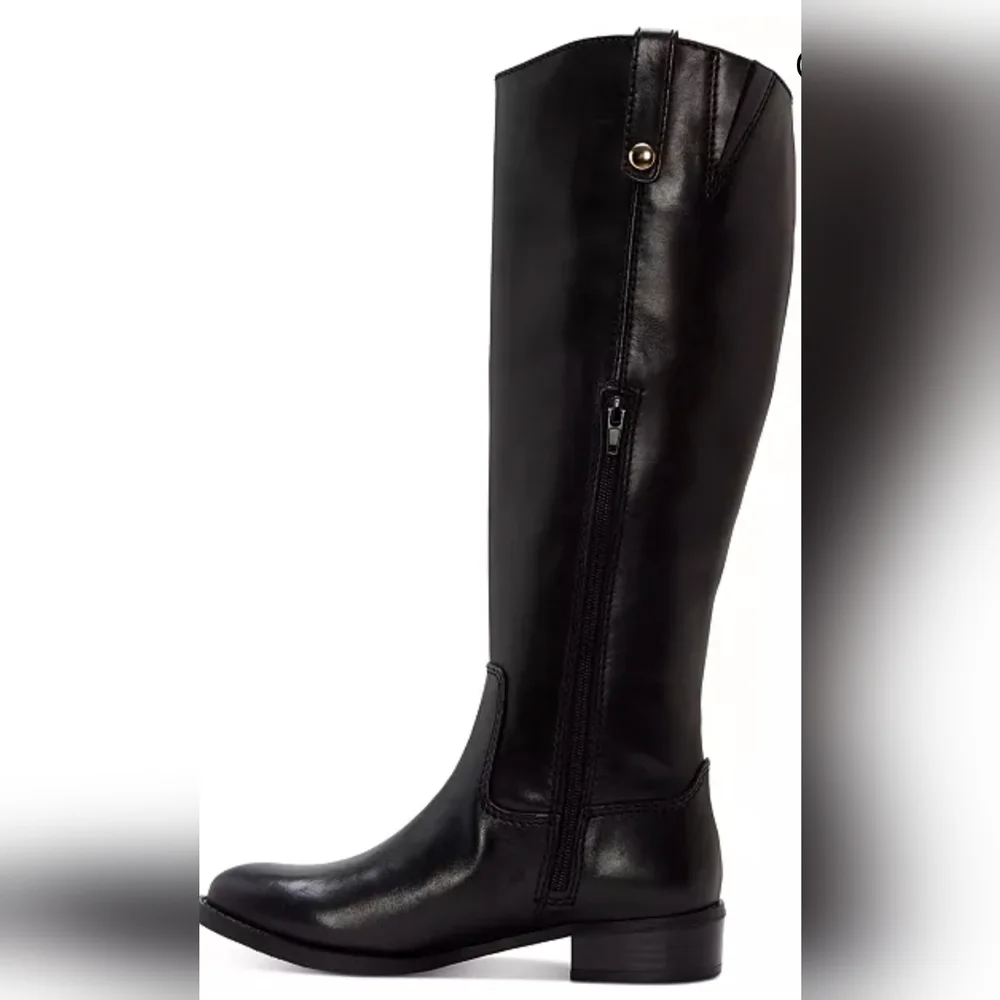 INC Fawne Black Leather Riding Leather Boots, Size 6M, Reg Cal